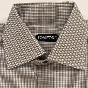 Tom Ford NWOT Dress Shirt/Made in Switzerland Size 41 / 16  (dark brown & white)